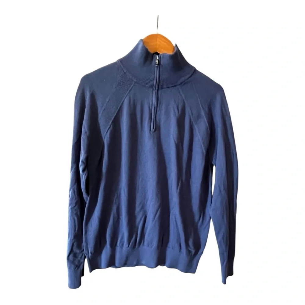 Banana Republic Cotton Cashmere Quarter-Zip Sweater Navy Size L